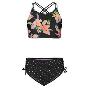 Roxy Girls Phantom Wanderlust Two-Piece Bikini Swimsuit Set Floral Polka Dot 10
